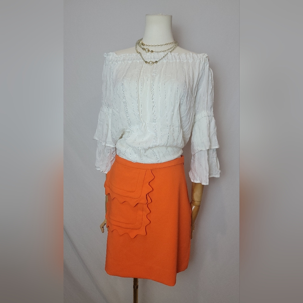 Victoria Beckham for Target Orange Scalloped Pocket Skirt, Size Medium